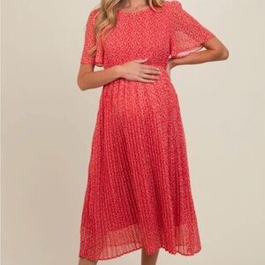 Pinkblush Red Floral Pleated Maternity Midi Dress